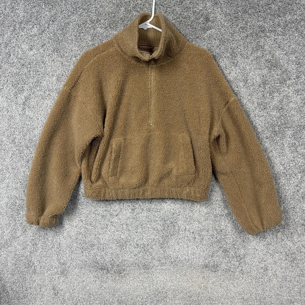 American Eagle Sweater XS Beige Sherpa Fleece 1/4 Zip Mock Neck Cozy‎ Cabincore